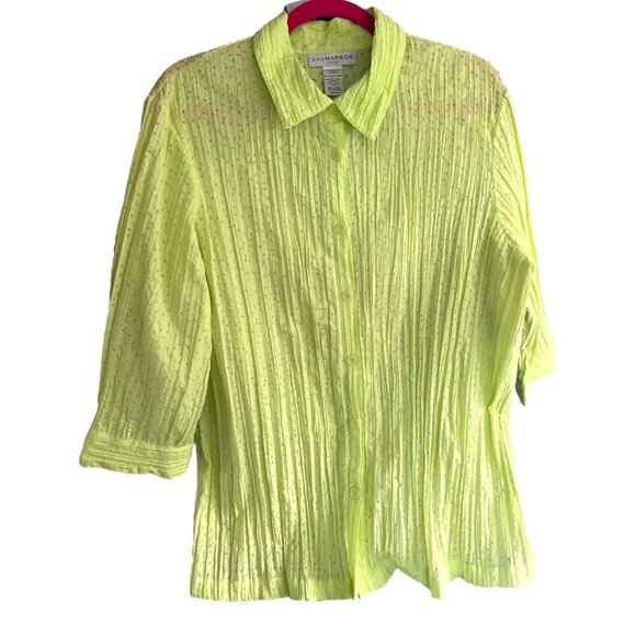 Sag Harbor Bright Lime Green Lightweight Embellished Button Down Shirt Size 1X - Picture 6 of 6